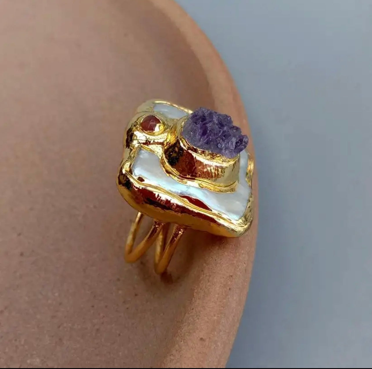 Gold Pearl Amethyst ring