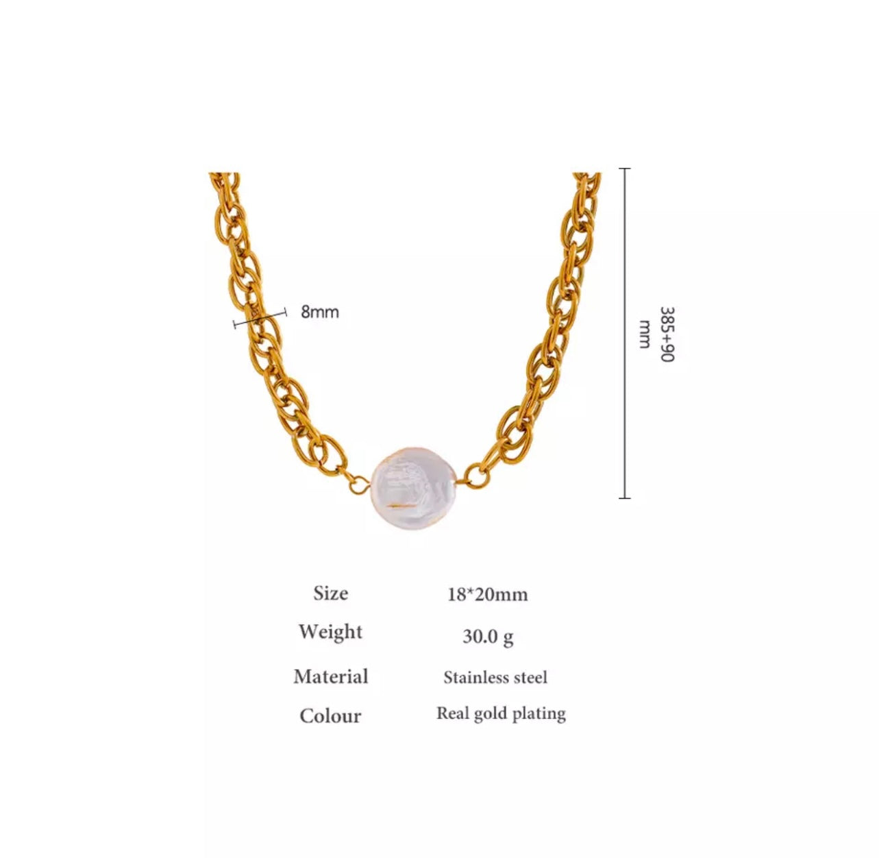 Flat pearl gold necklace