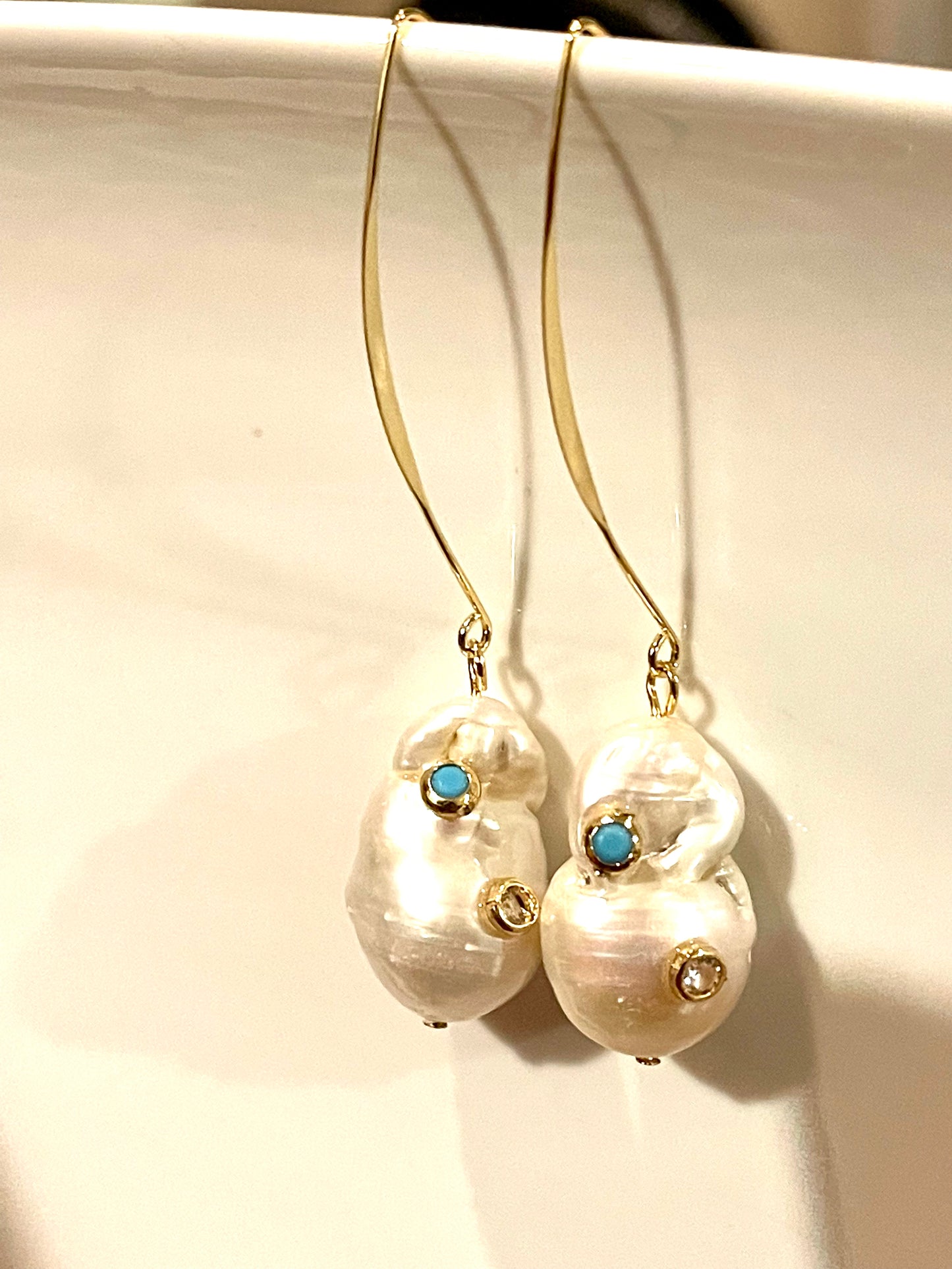 Long Dangle Baroque pearl earrings