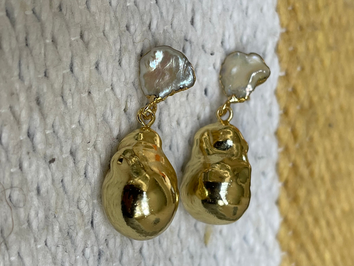 Gold dipped Baroque pearl earrings
