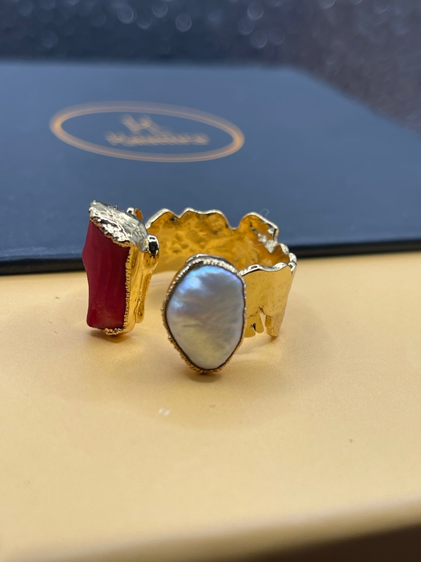 Coral & Pearl Ring