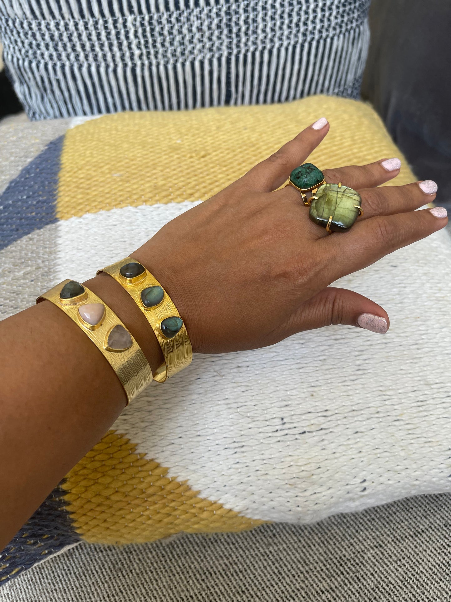 Inanna Rose Quartz , Pink Opal & Labradorite Cuff