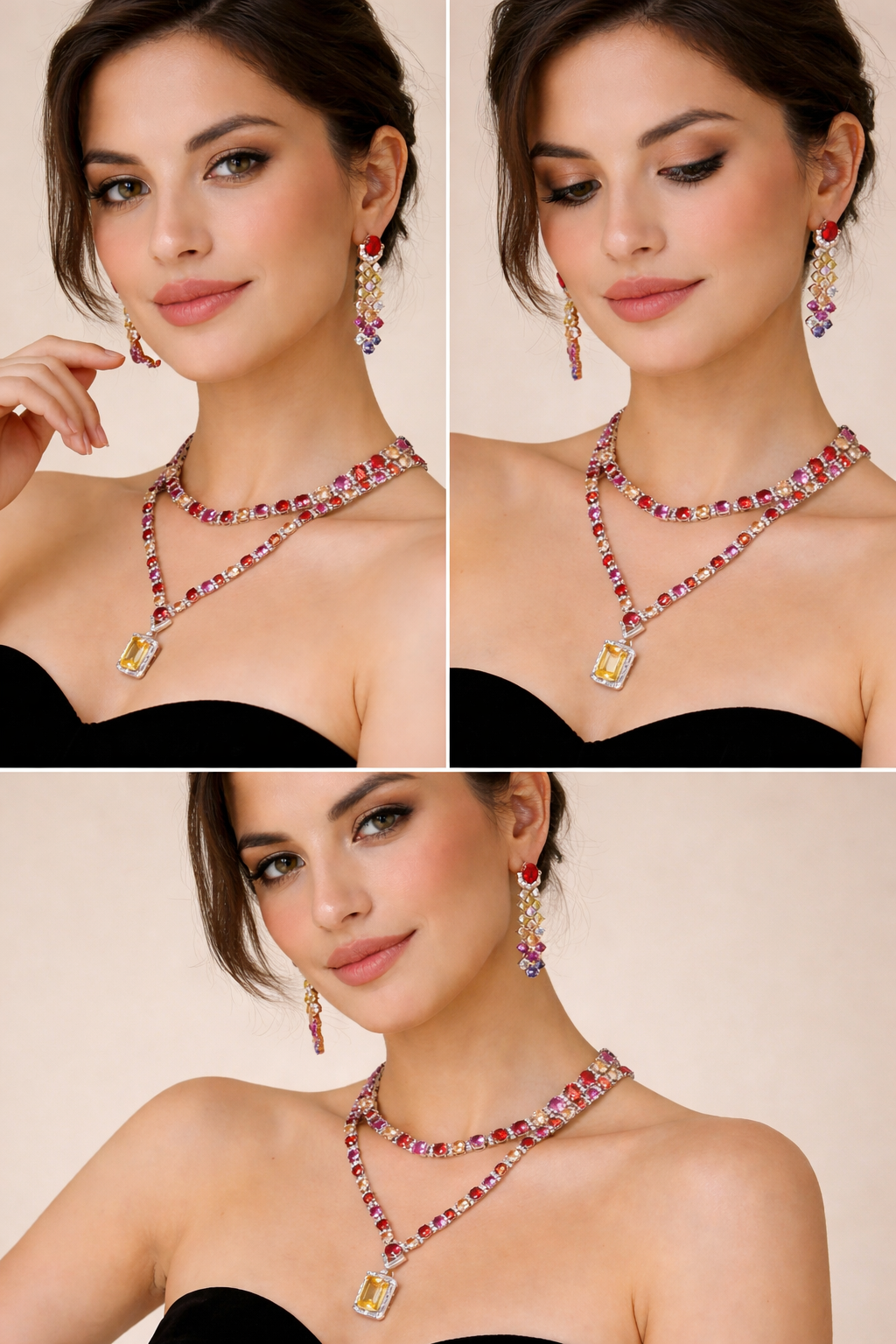 gold plated statement necklace set zircon jewelry
bridal gold necklace handmade jewelry
kaamra jewels venetian sunset necklace
