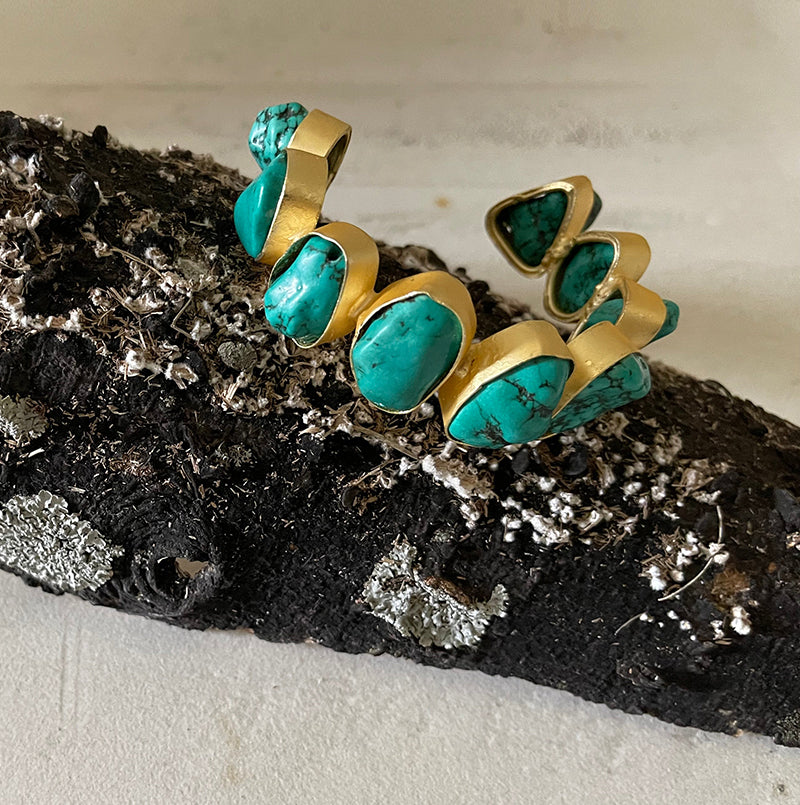 The “imperfectly perfect” Turquoise adjustable cuffs.