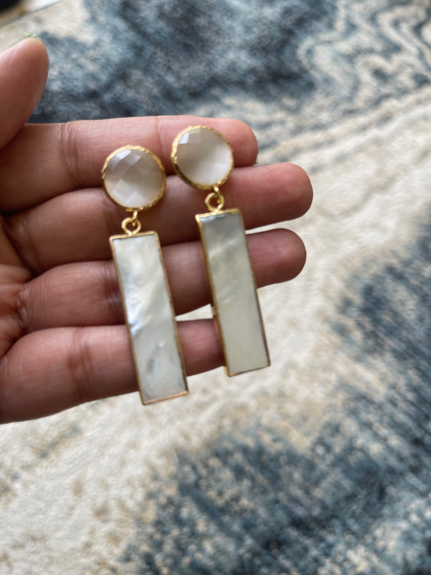 Shell and white crystal dangle earrings
