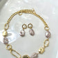 Vivian Natural flat freshwater and gold chain Necklace and earrings