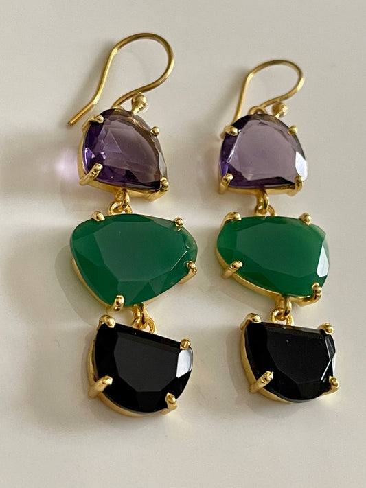 Amethyst & Green and Black Onyx earrings