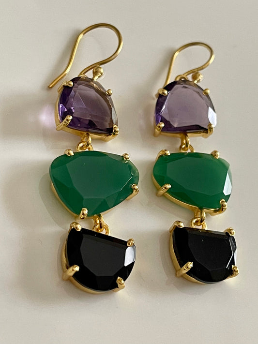 Amethyst & Green and Black Onyx earrings