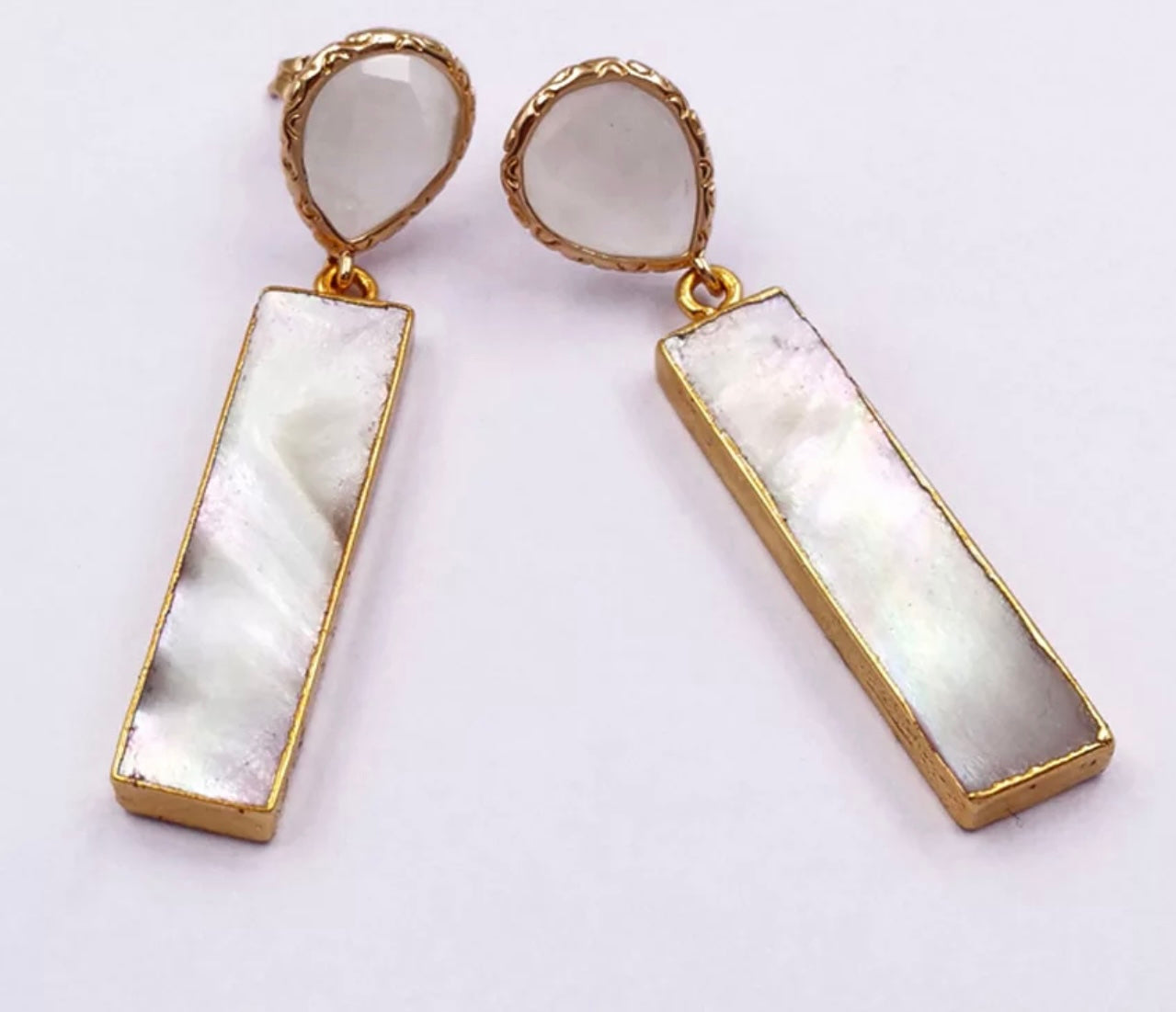 Shell and white crystal dangle earrings