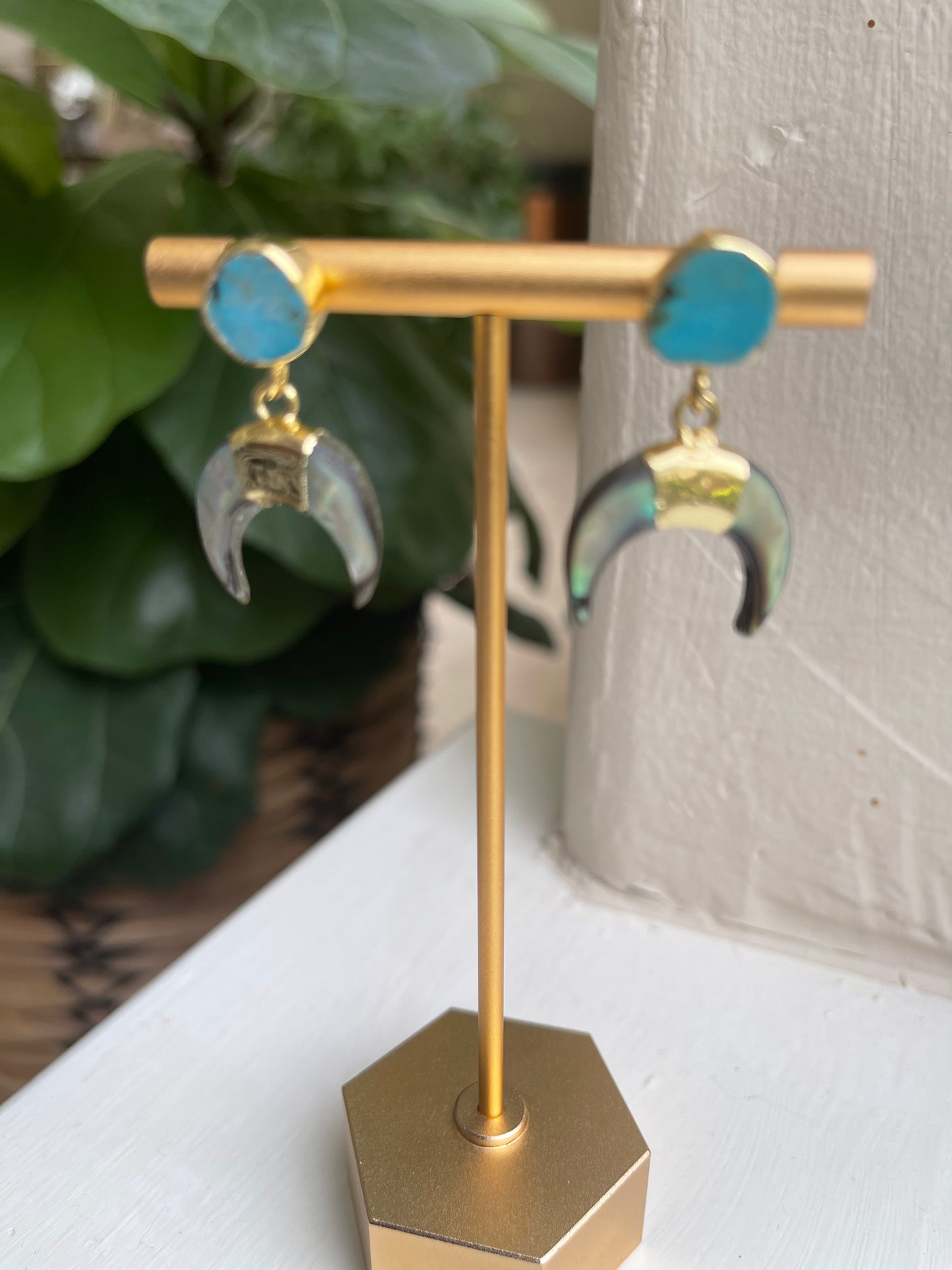 Gold Turquoise and Mother of Pearl earrings