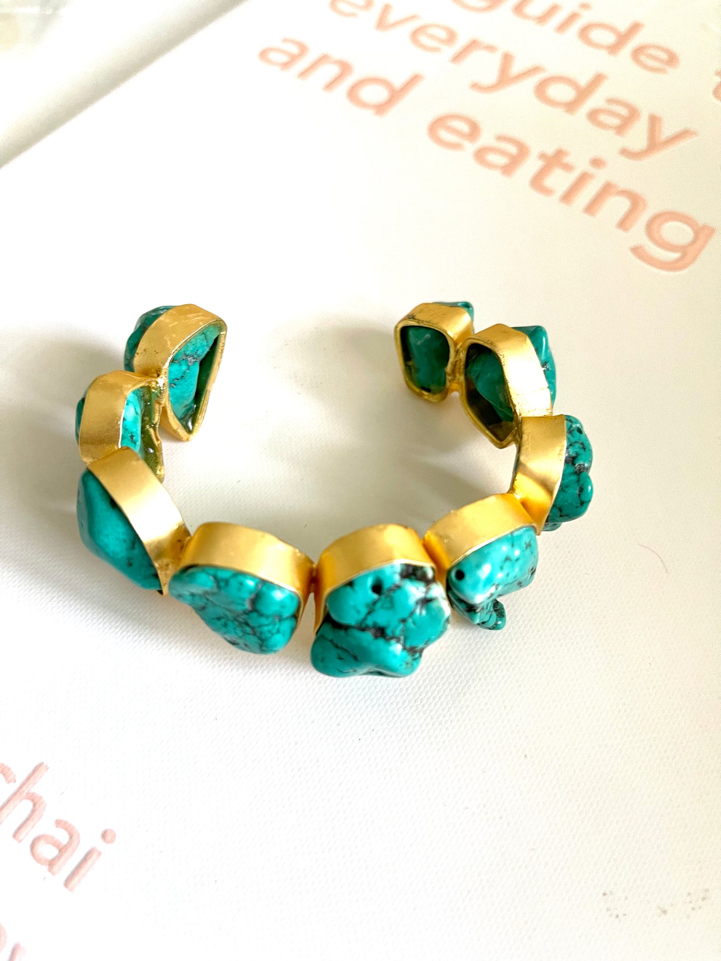 The “imperfectly perfect” Turquoise adjustable cuffs.