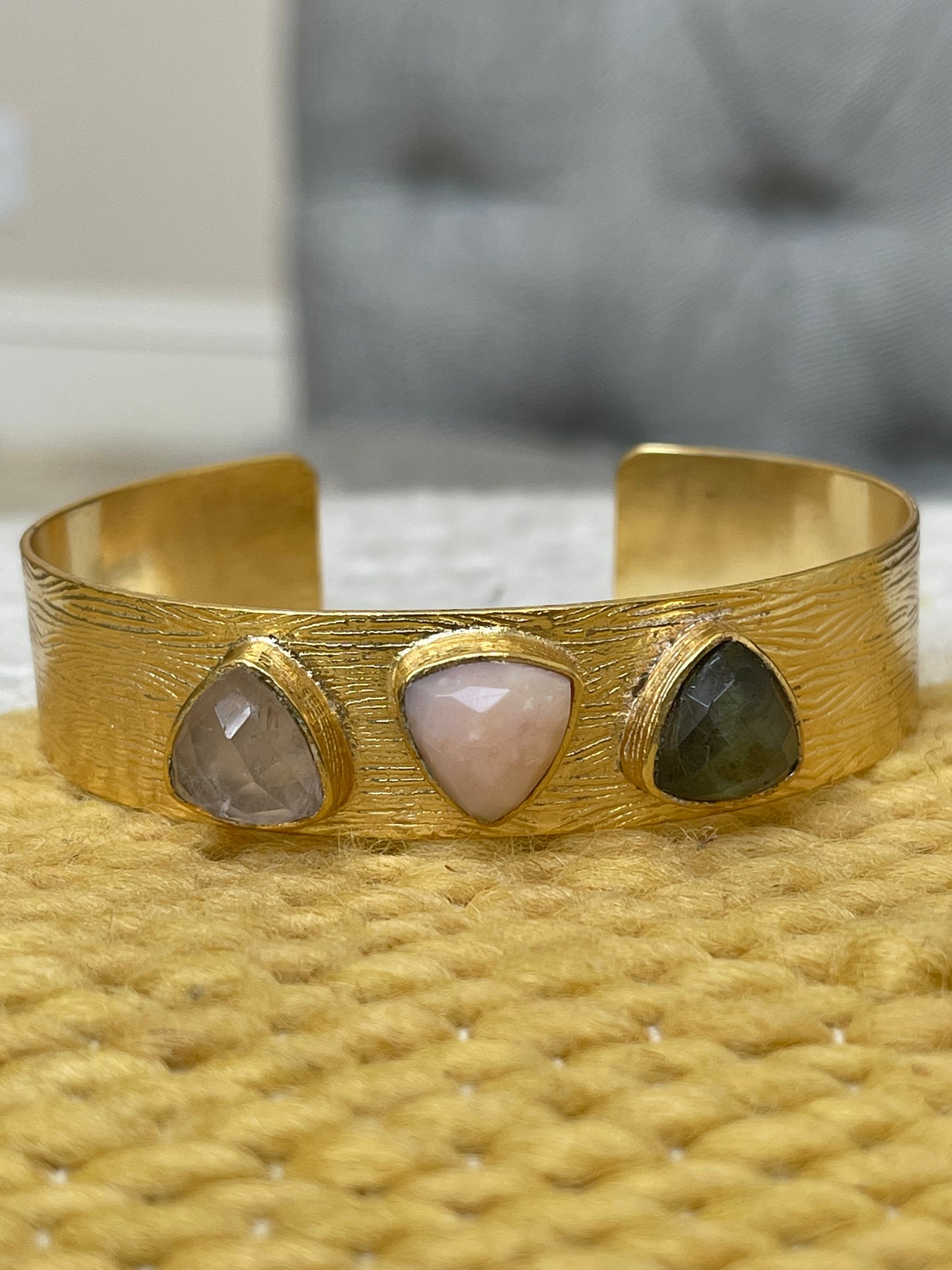 Inanna Rose Quartz , Pink Opal & Labradorite Cuff