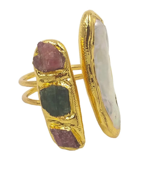 Gold Pearl Amethyst  ring