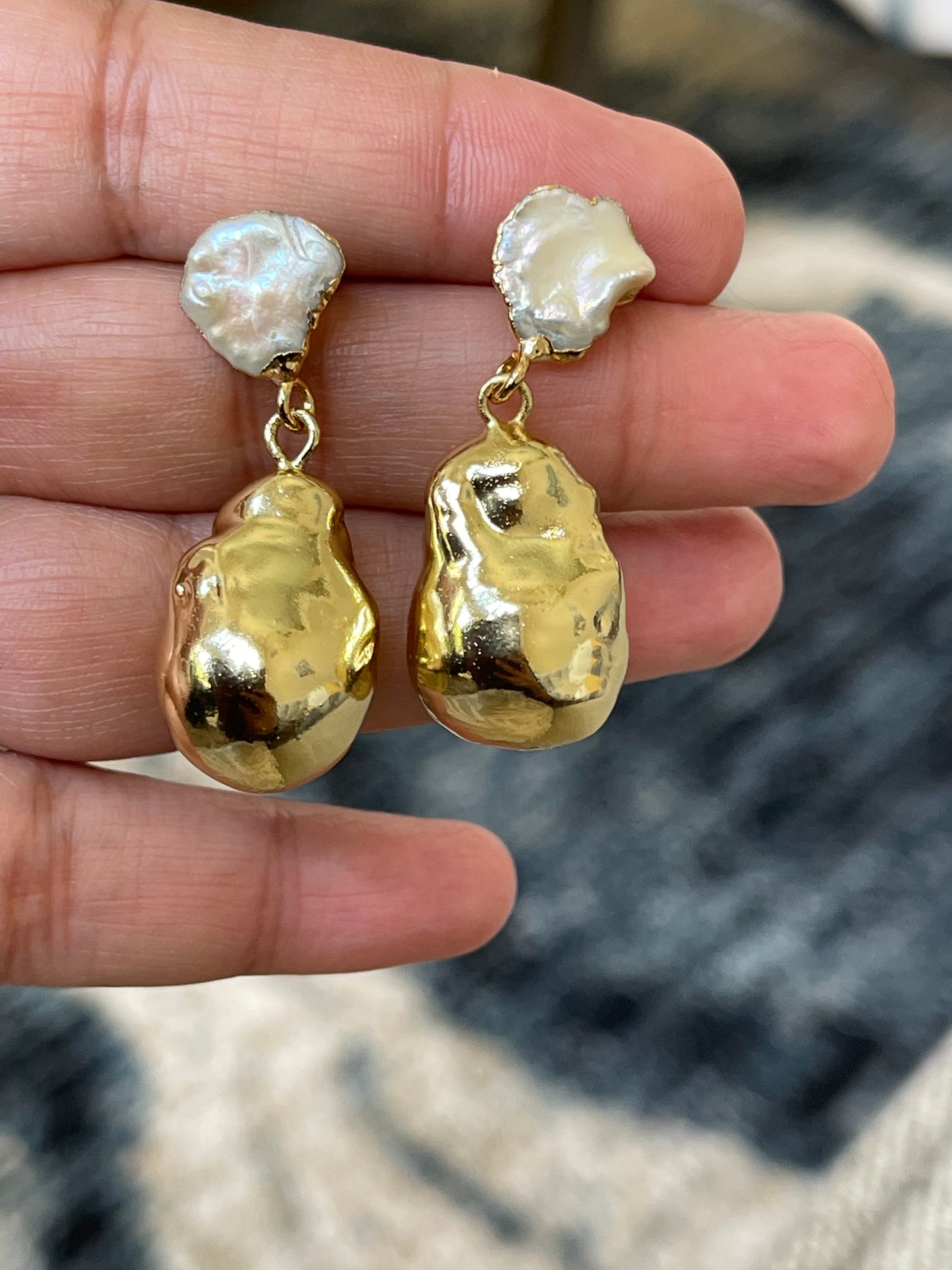 Gold dipped Baroque pearl earrings