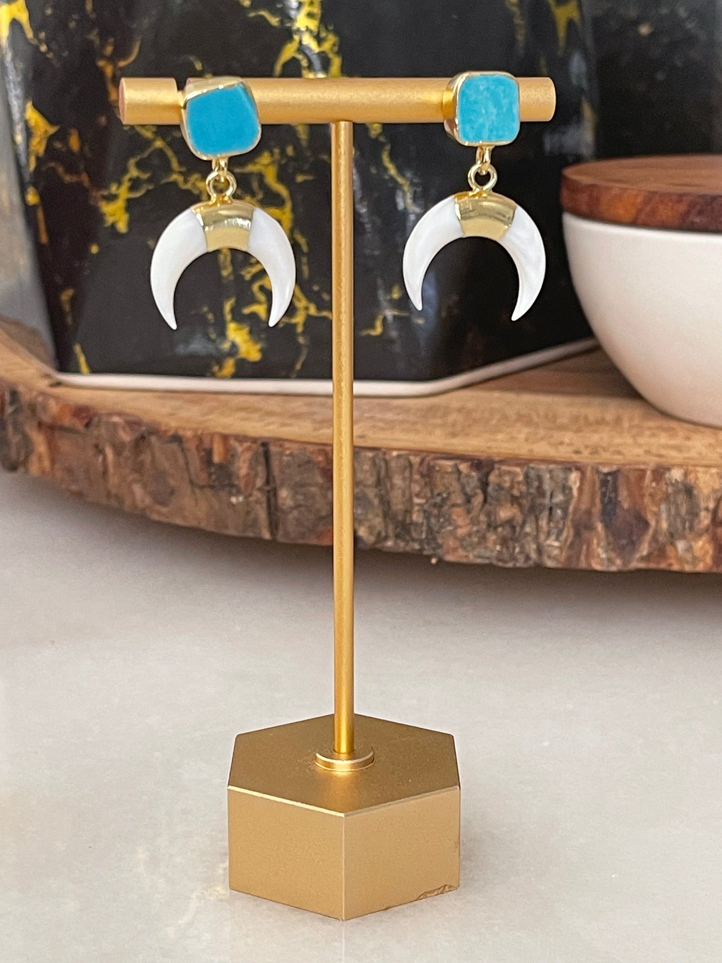 Gold Turquoise and Mother of Pearl earrings
