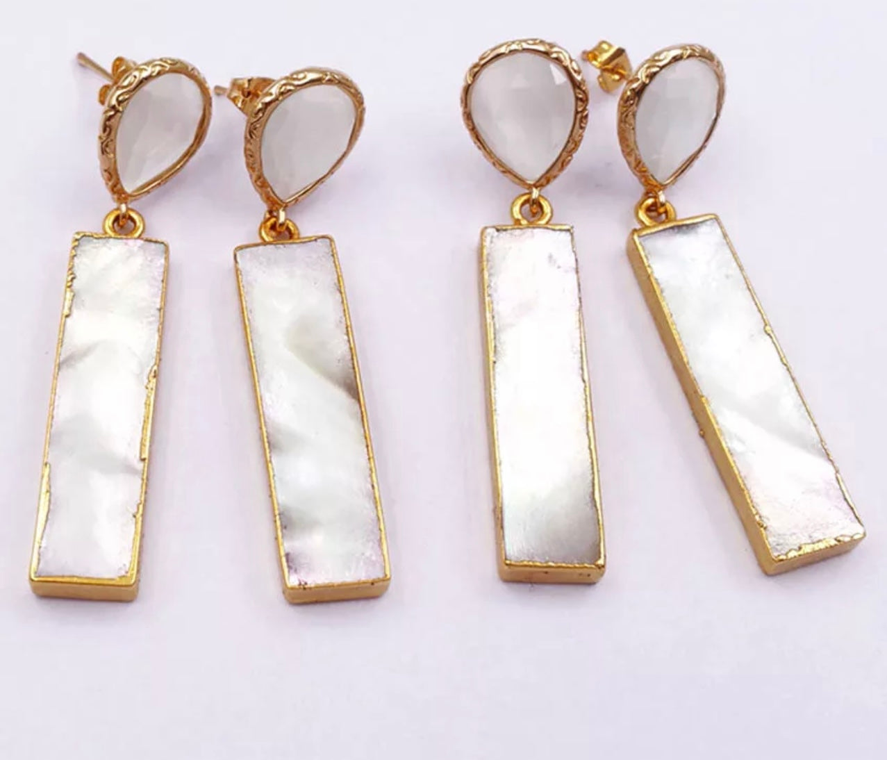 Shell and white crystal dangle earrings