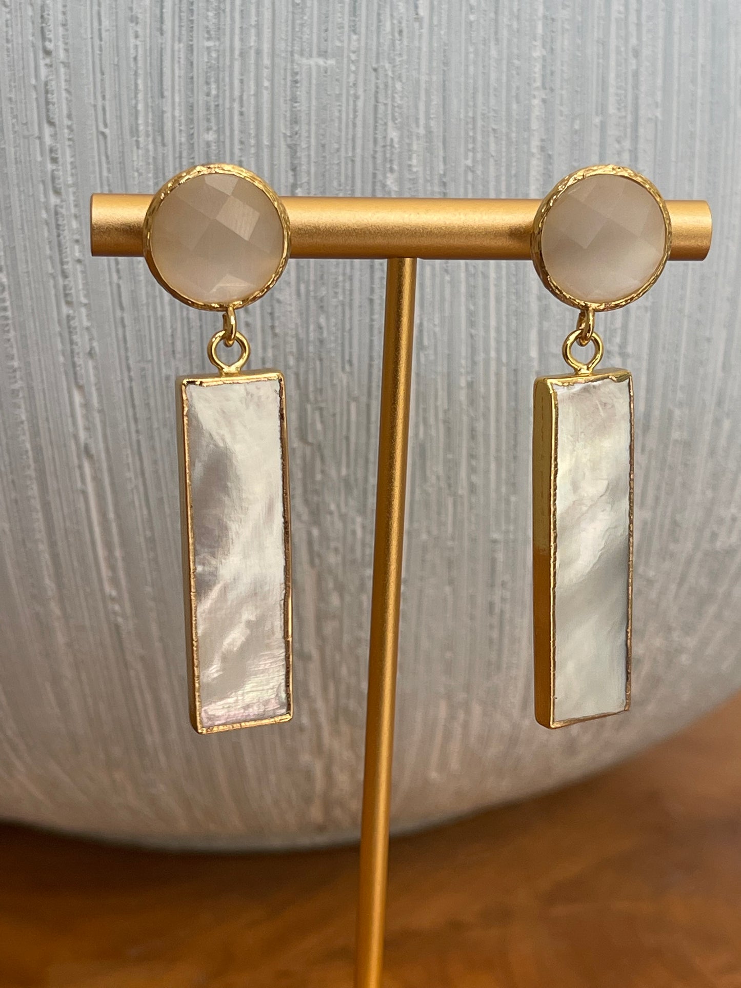Shell and white crystal dangle earrings