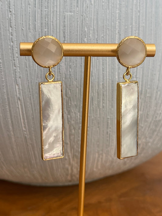 Shell and white crystal dangle earrings
