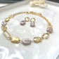 Vivian Natural flat freshwater and gold chain Necklace and earrings