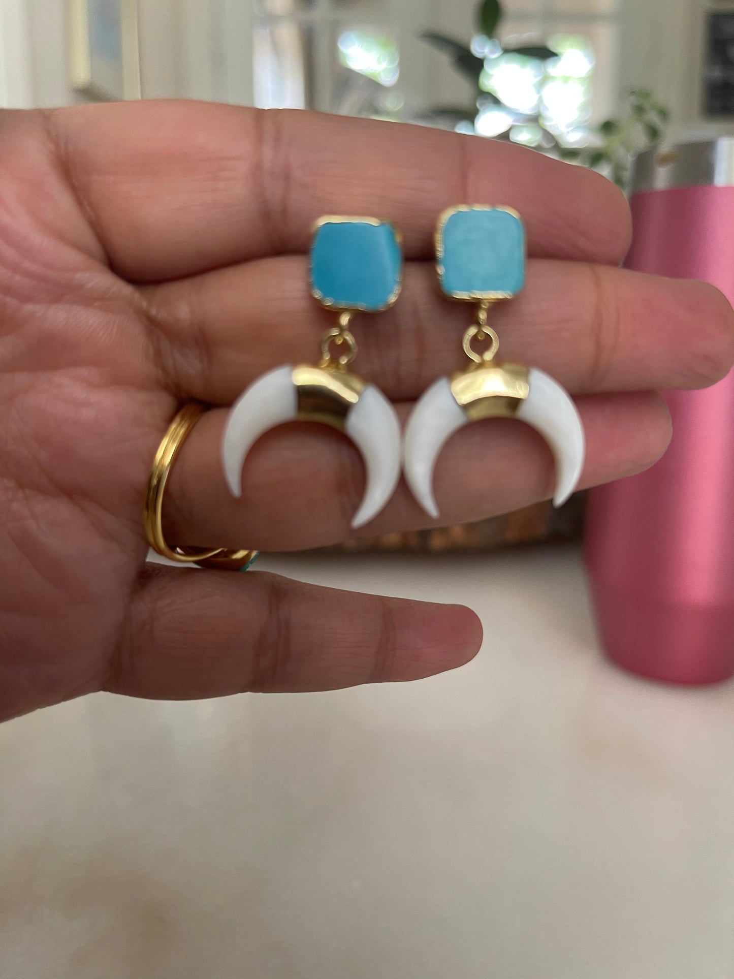 Gold Turquoise and Mother of Pearl earrings