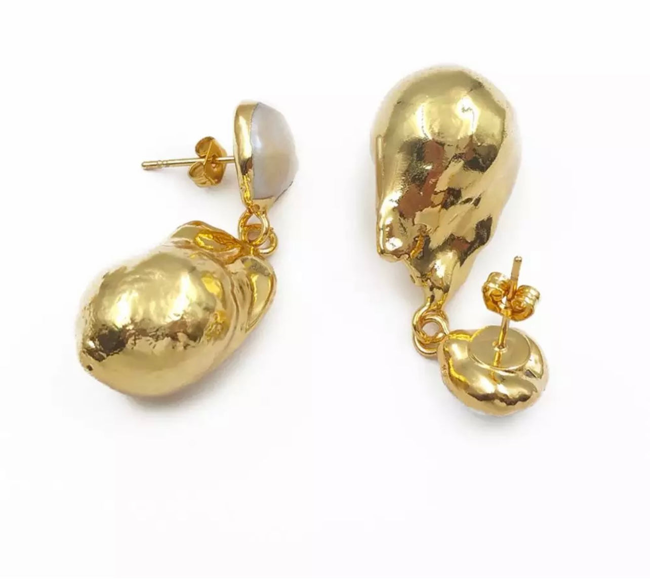 Gold dipped Baroque pearl earrings