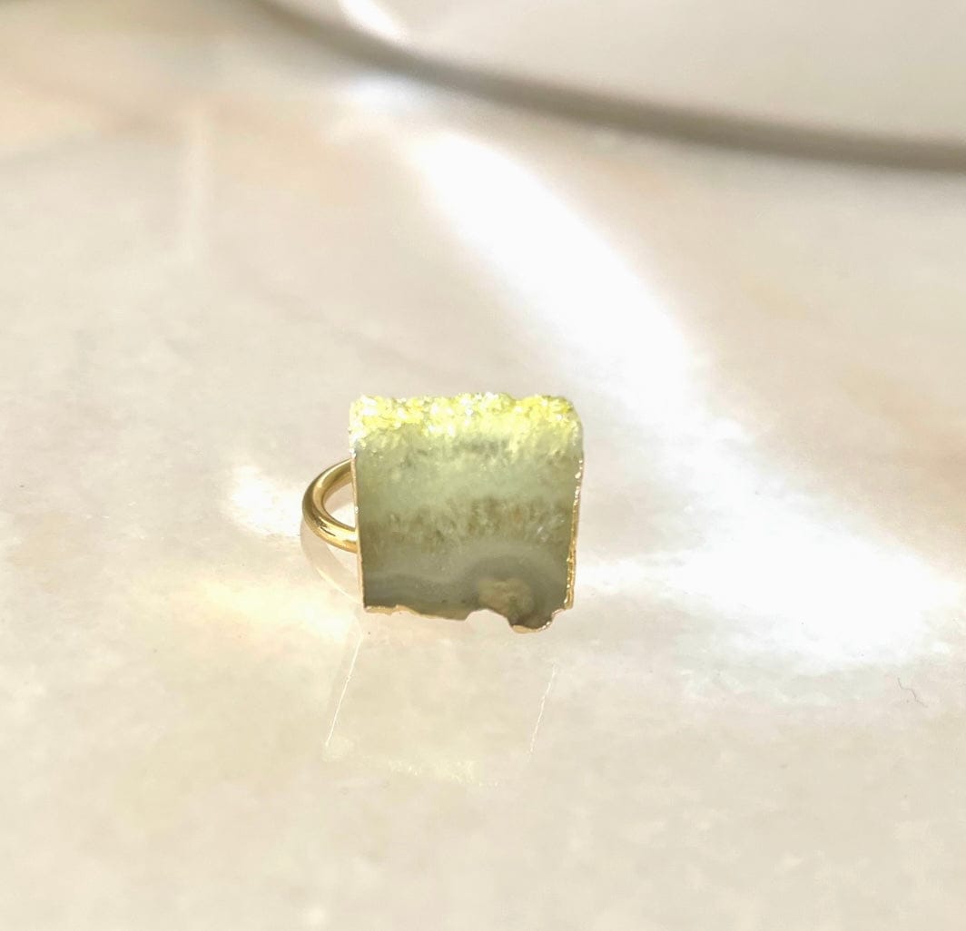 Gold & Green Agate slice ring