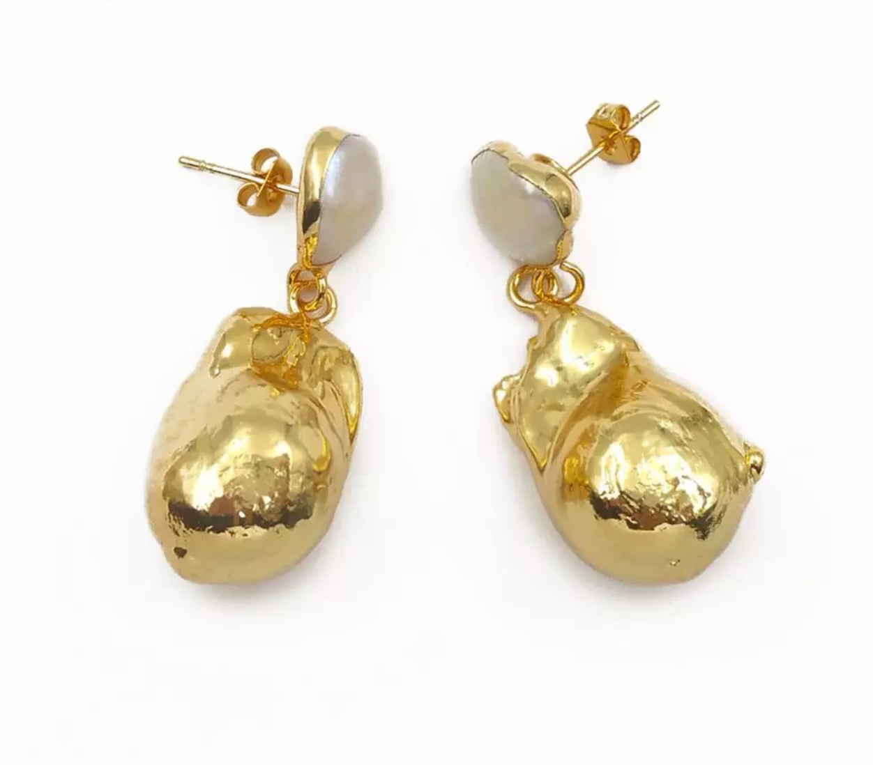 Gold dipped Baroque pearl earrings