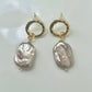 Vivian Natural flat freshwater and gold chain Necklace and earrings