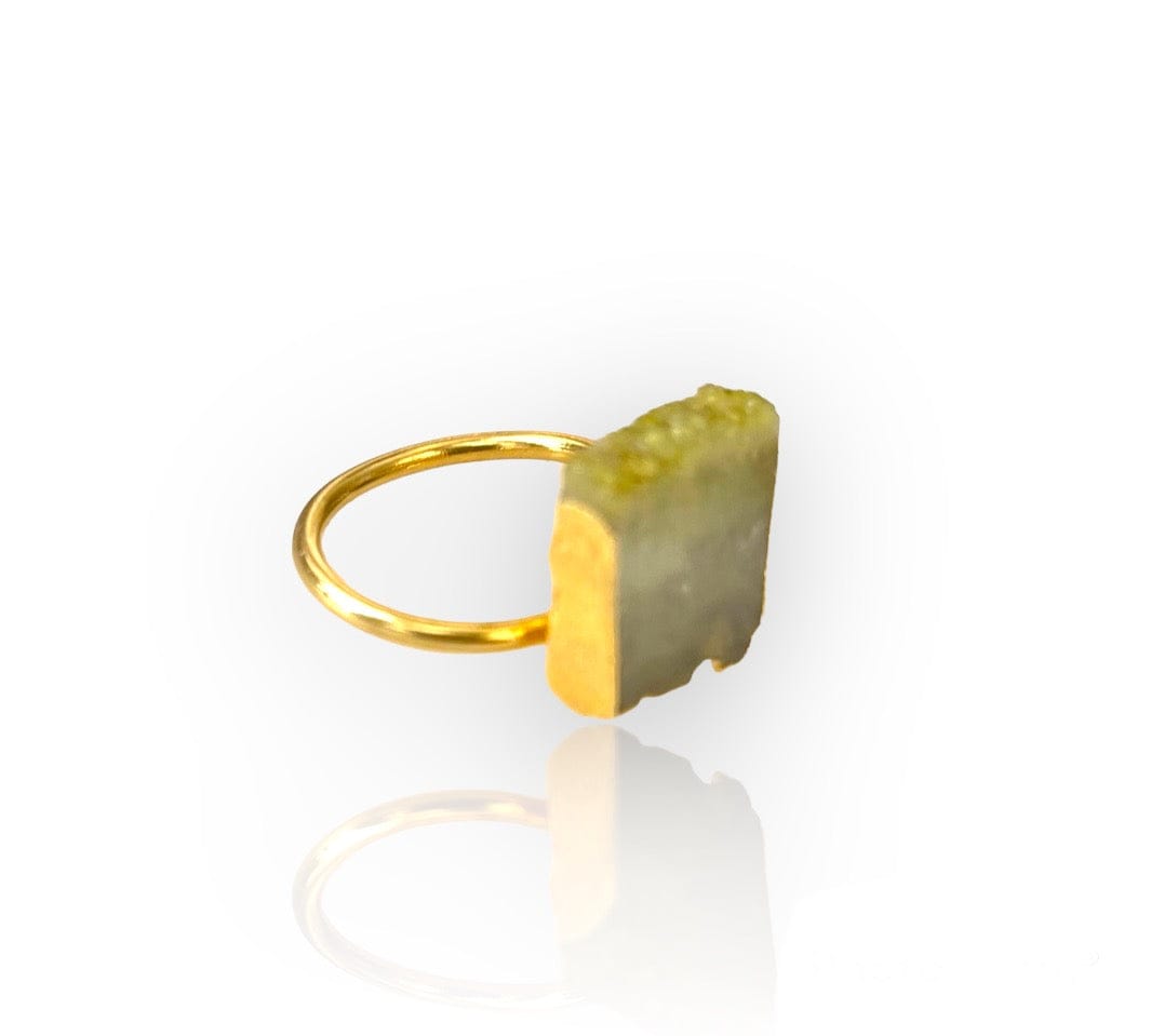 Gold & Green Agate slice ring