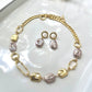 Vivian Natural flat freshwater and gold chain Necklace and earrings