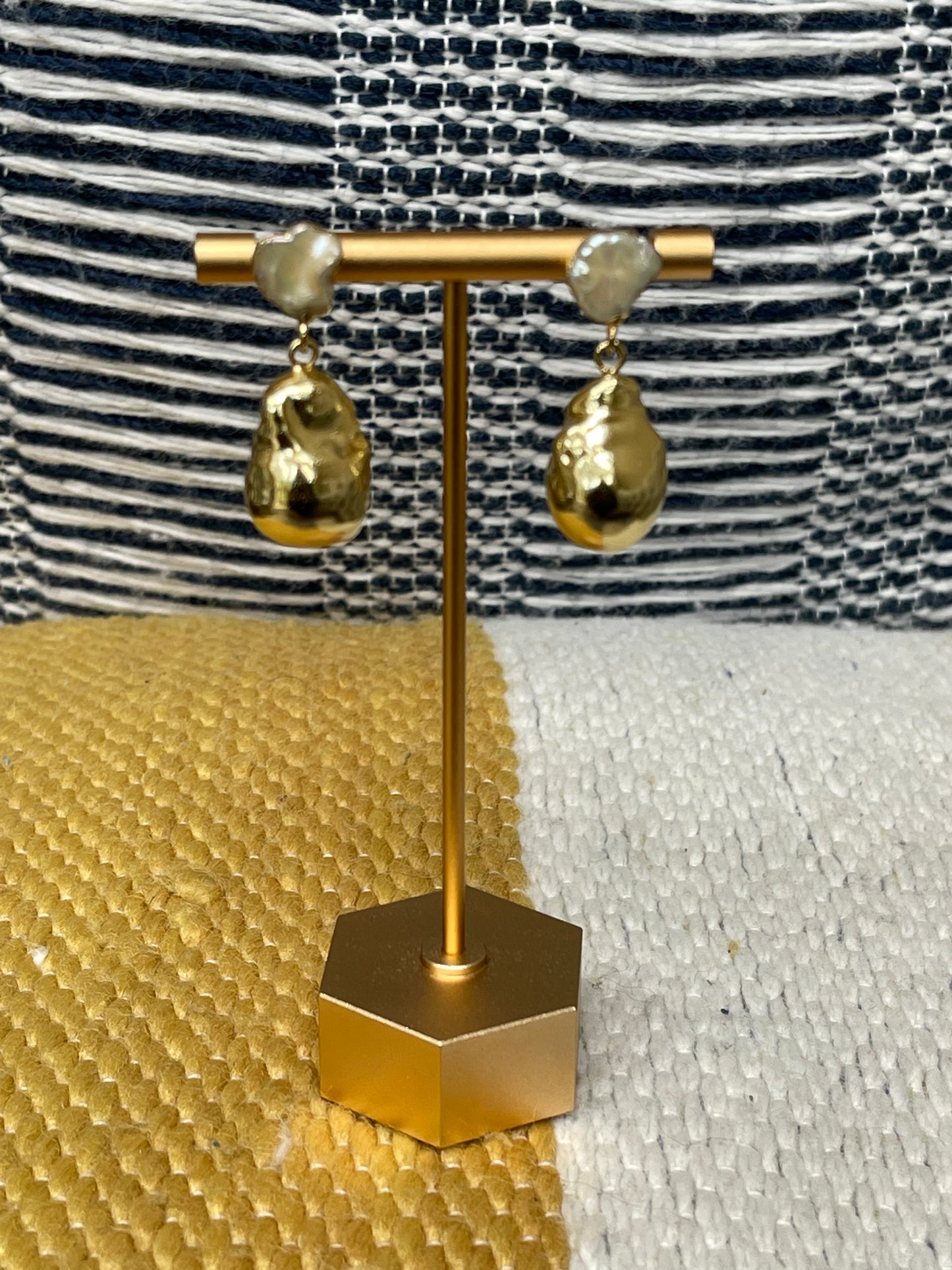 Gold dipped Baroque pearl earrings